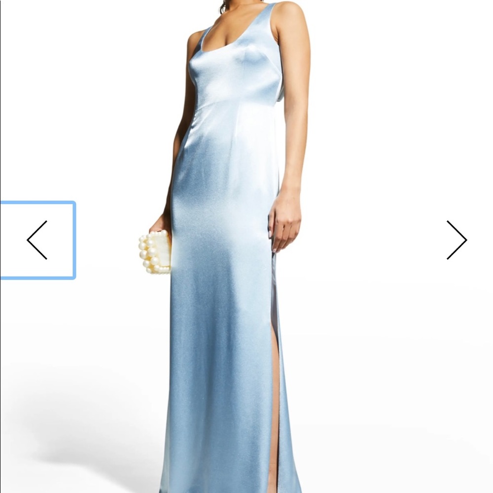 Aidan Mattox Satin Scoop Neck Bow Back Sleeveless Sheath Gown